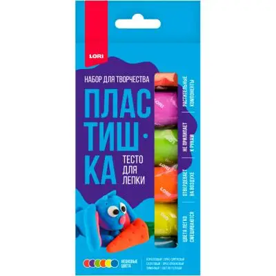 Набор для творчества Пластишка. Тесто для лепки неоновое 6 цв по 30 гр (коробка с вырубным окном)