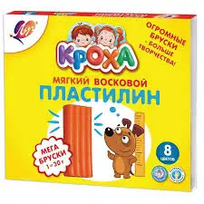 Пластилин восковой мягкий Кроха Мега, 8 цветов, со стеком