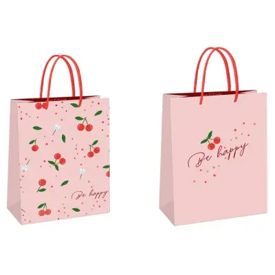 Пакет подарочный 11*14*6,5 см Meshu "Cherry", блестки, матовая ламинация
