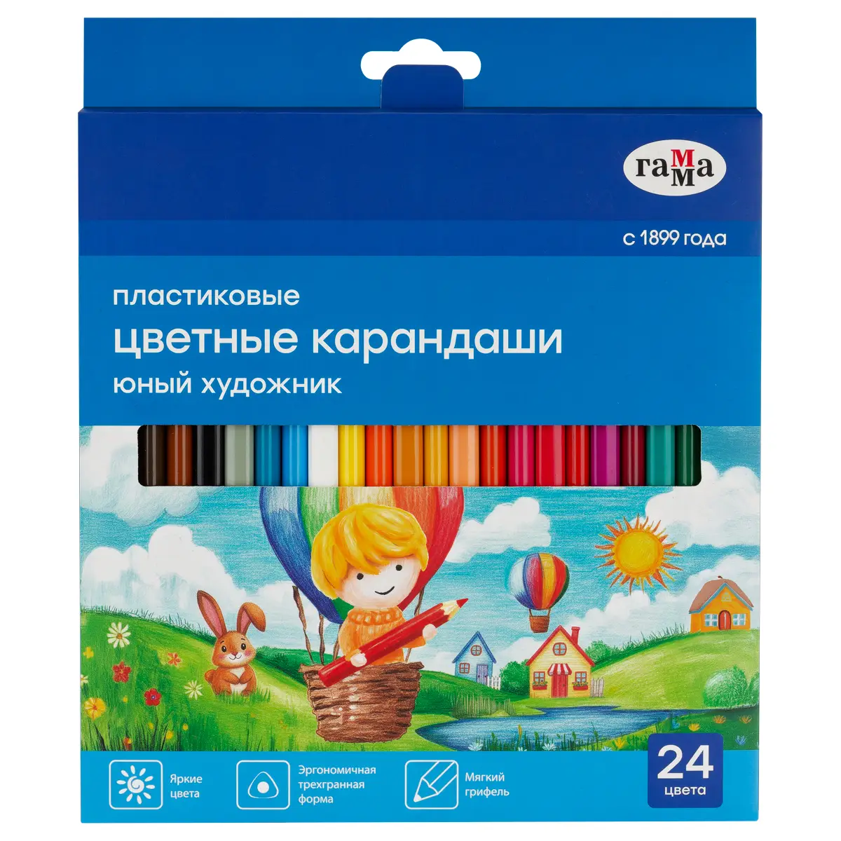 Карандаши цветные пластиковые Гамма "Юный художник", 24цв., заточен., картон. упаковка, европодвес