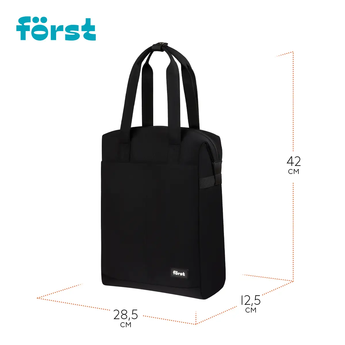 Рюкзак Först F-Casual "Dark Black" 42*28,5*12,5см, 1 отделение, 1 карман, уплотненная спинка