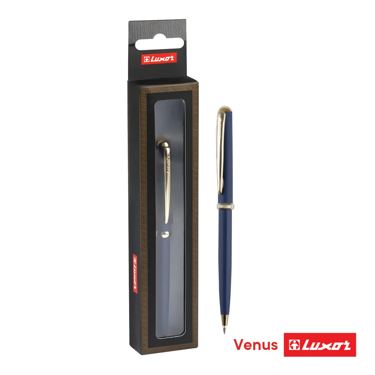 Ручка шариковая Luxor Gemini Ball Pen Blue/Chrom синяя, 1,0мм, корпус черный/золото, кнопочный мех