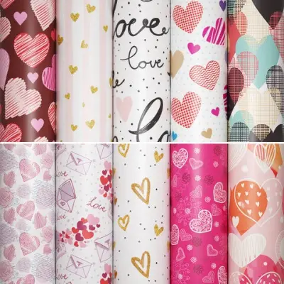 Бумага упаковочная подарочная мелованная "Love Story", 70x100 см, 10 дизайнов ассорти,ЗОЛОТАЯ СКАЗКА