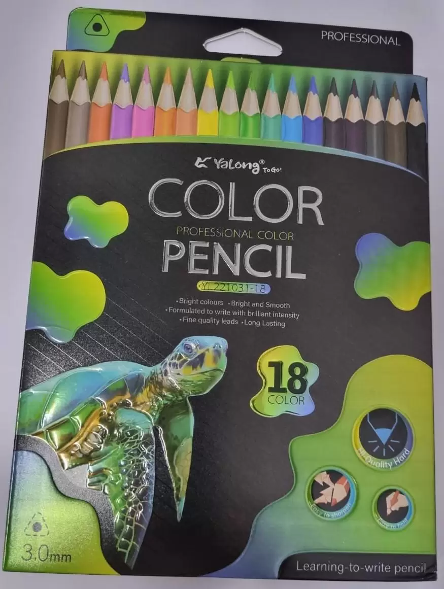 Карандаши цветные Yalong Color pencil 18 цв., деревянные, шестигранные, грифель 3.0 мм, заточенные