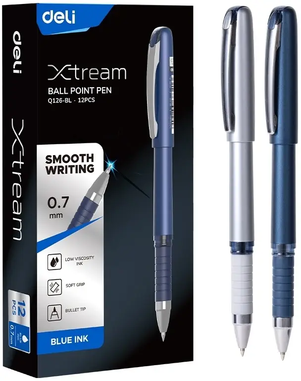 Ручка шариковая DELI "Xtream Q126", 0.7 мм, синяя, грип