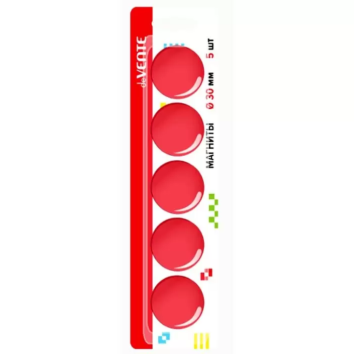 Набор магнитов д/доски deVente 5 шт 30мм 6021901 красные,карт/блест