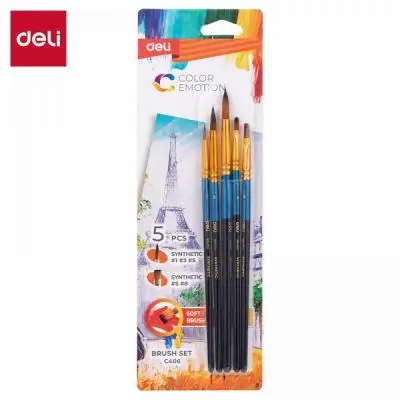 Набор кистей DELI "Color Emotion" для акварели и гуаши, синтетика, 5 штуки в уп., №1, 3, 5, 8