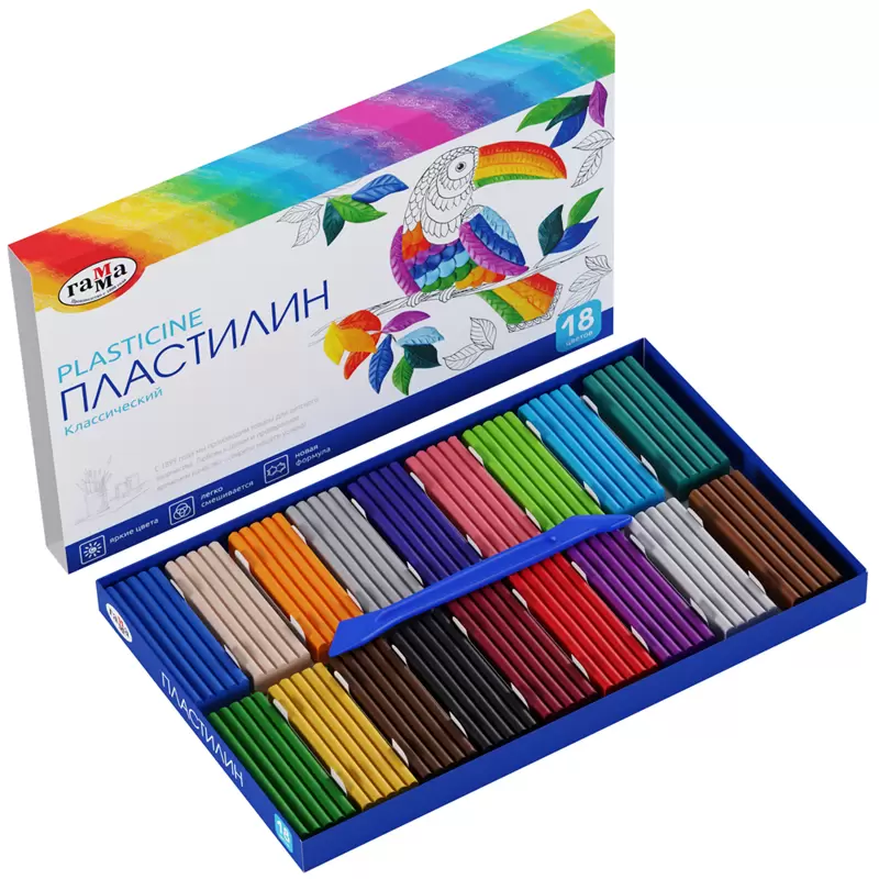 Пластилин Гамма Классический 18 цветов 360г со стеком картон