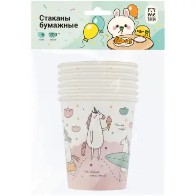 Стаканы бумажные MESHU "Unicorn", 200мл, 6шт.