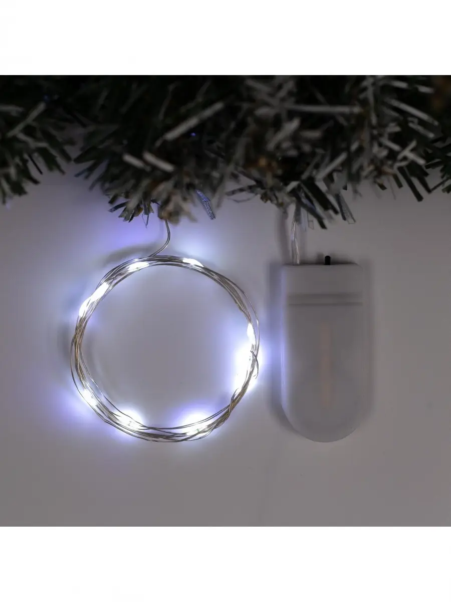 Гирлянда «Нить» 1 м роса, IP20, серебристая нить, 10 LED, батарейки CR2032×2 (в комплекте), свечение