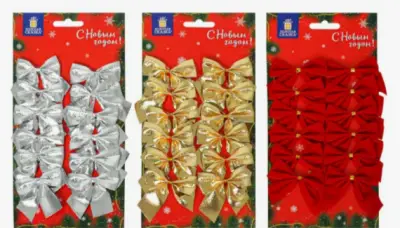 Украшение ёлочное Бантики набор ,3-12 шт, 5-9см ассорти 