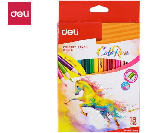 Карандаши цветные Deli "ColoRun", 18 цветов, дерево, картон