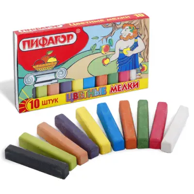 Мел цветной ПИФАГОР, НАБОР 10 шт., квадратный, 221168