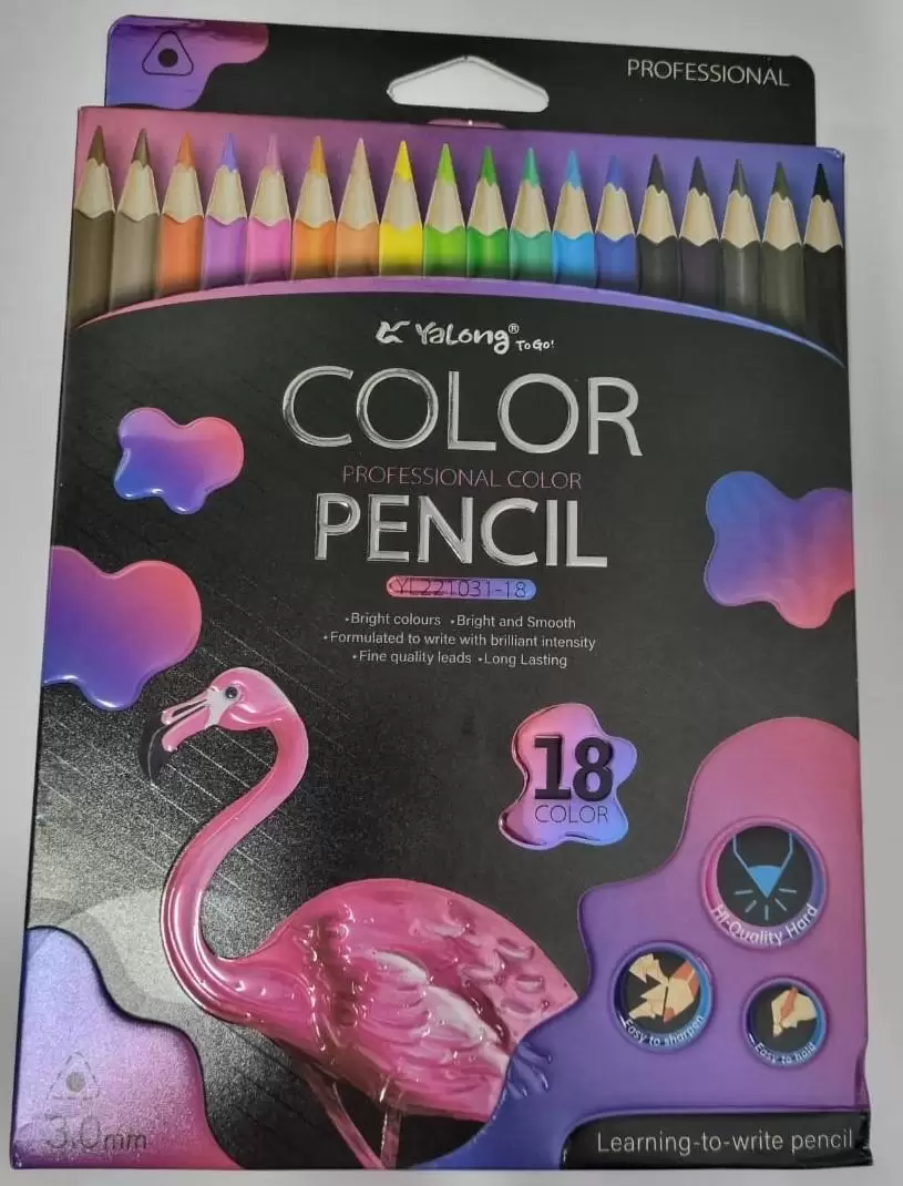 Карандаши цветные Yalong Color pencil 18 цв., деревянные, шестигранные, грифель 3.0 мм, заточенные