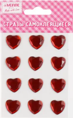 Стразы декор. самокл. deVENTE "Heart" 8004049  красные,карточка 8*10,5см