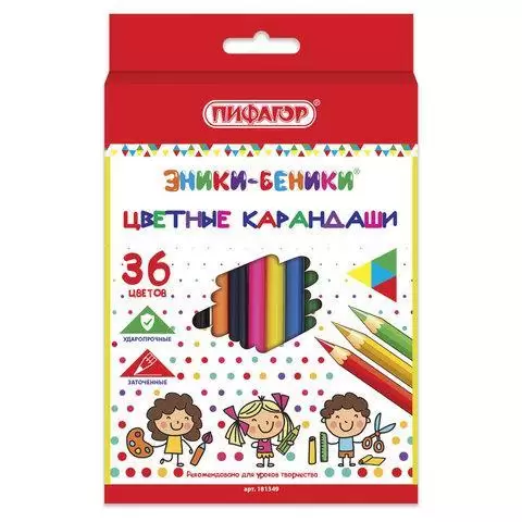 Карандаши цветные ПИФАГОР "ЭНИКИ-БЕНИКИ", 36 цветов, шестигранные, натуральное дерево, 181349