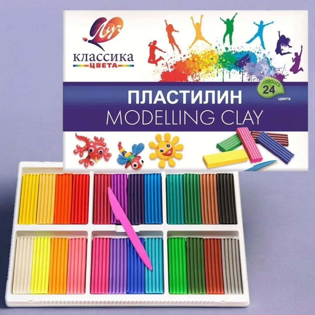 Пластилин Луч 24 цвета Классика 480г со стеком картонная упаковка