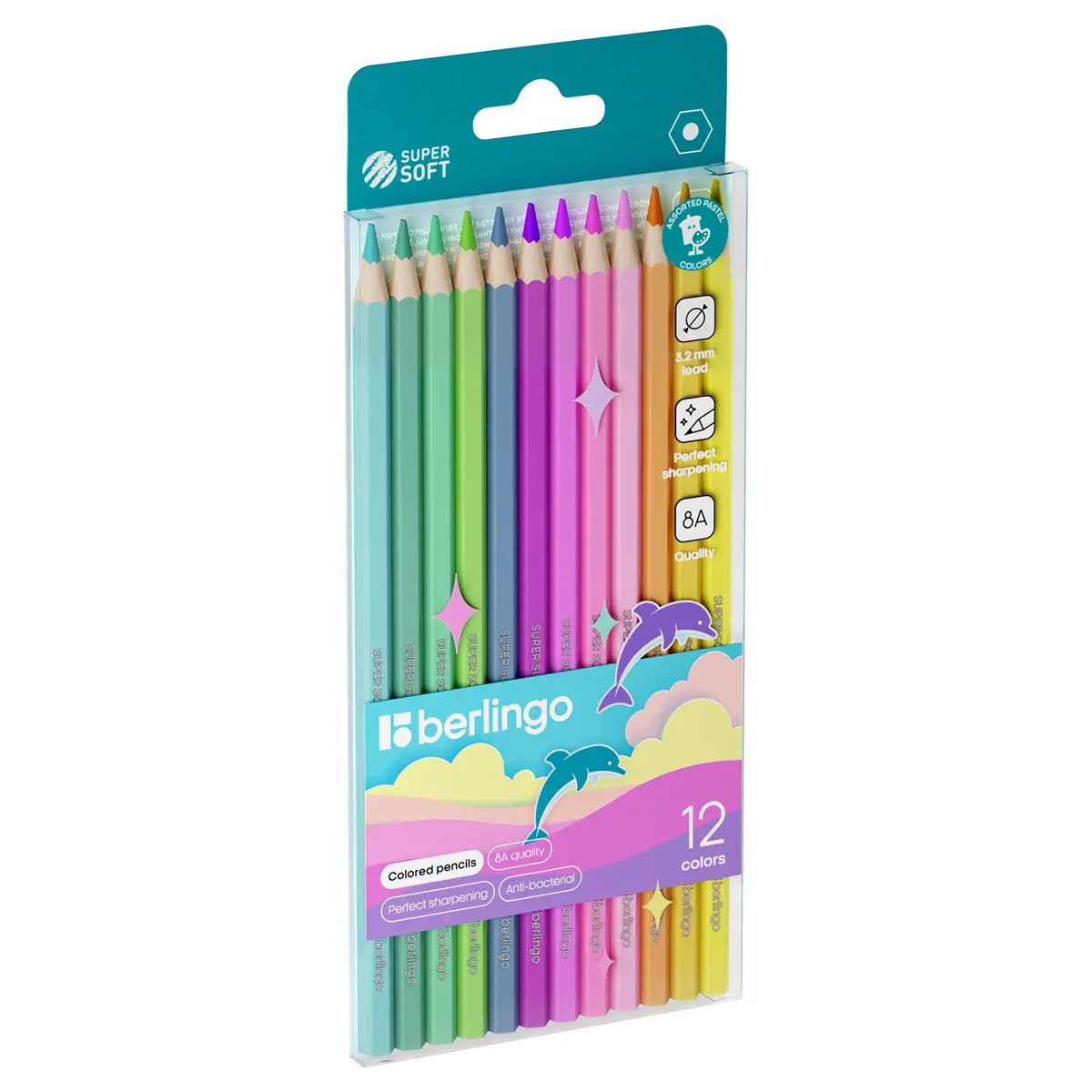 Карандаши цветные пастельные Berlingo "SuperSoft. Pastel", 12цв, заточен., европодвес