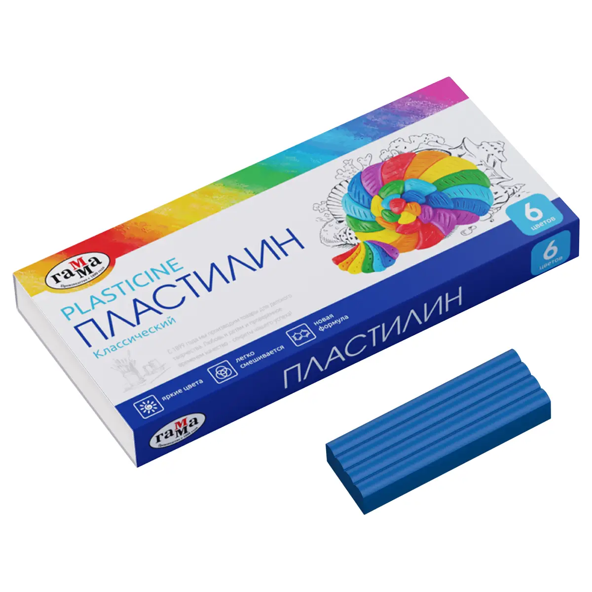 Пластилин Гамма Классический 06 цветов 120г со стеком картон