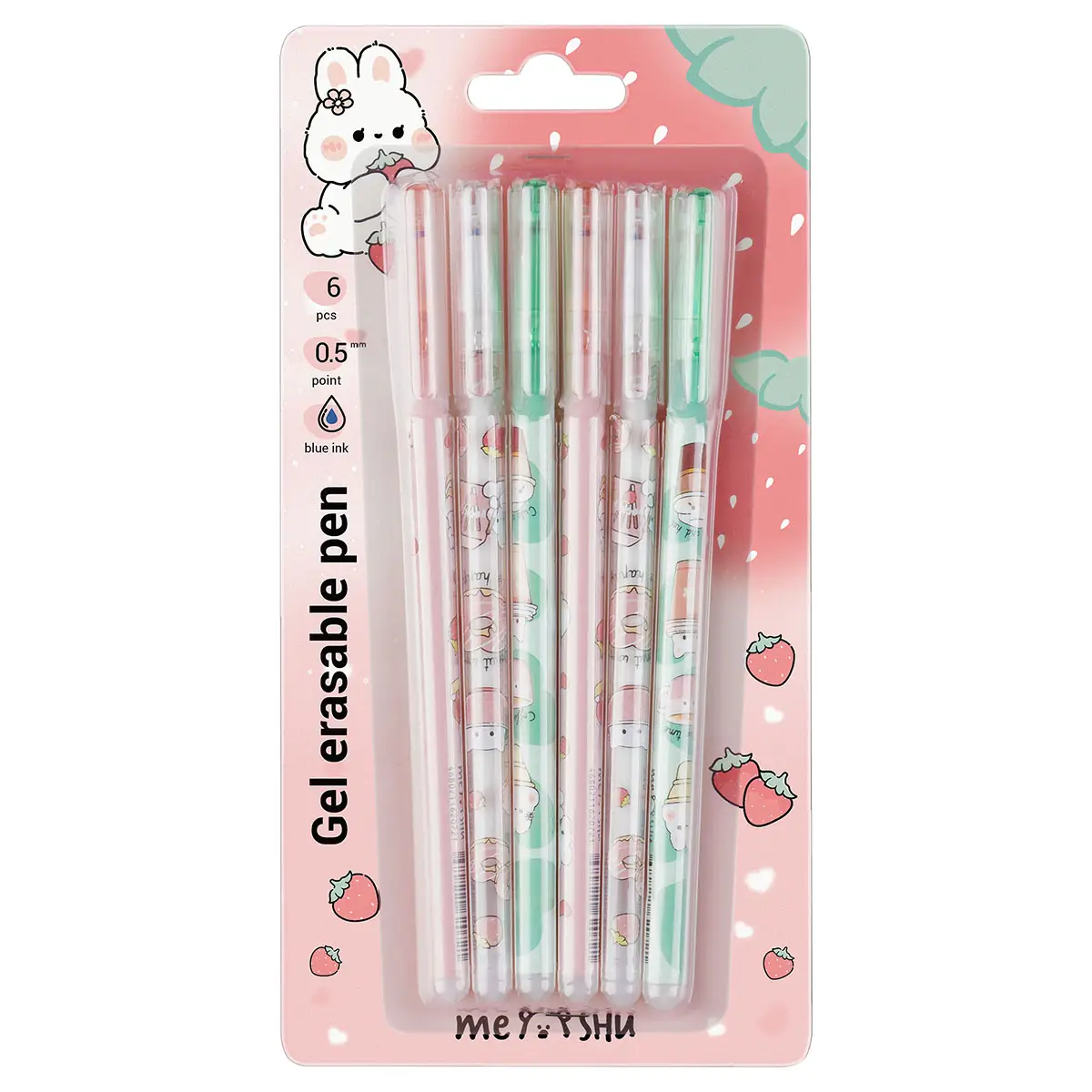 Набор гелевых стираемых ручек MESHU "Cute sweets" 6шт., синие, 0,5мм, корпус ассорти, блистер