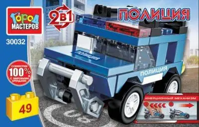 Конструктор полицейская машина 2в1 (инерция) 49 дет. Город Мастеров 30032-JS