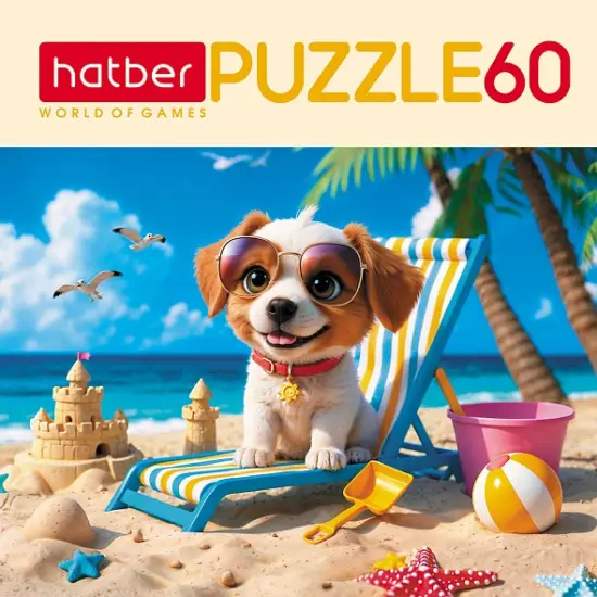 Пазлы "Hatber", 60 элементов, А5, 230x165мм, серия "Пёсик на релаксе"