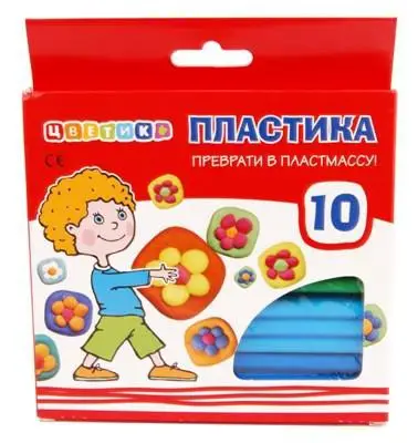 Пластик 10цв 200гр ЗХК Цветик отвердев,при тепл. обработке, в к/к 3441070