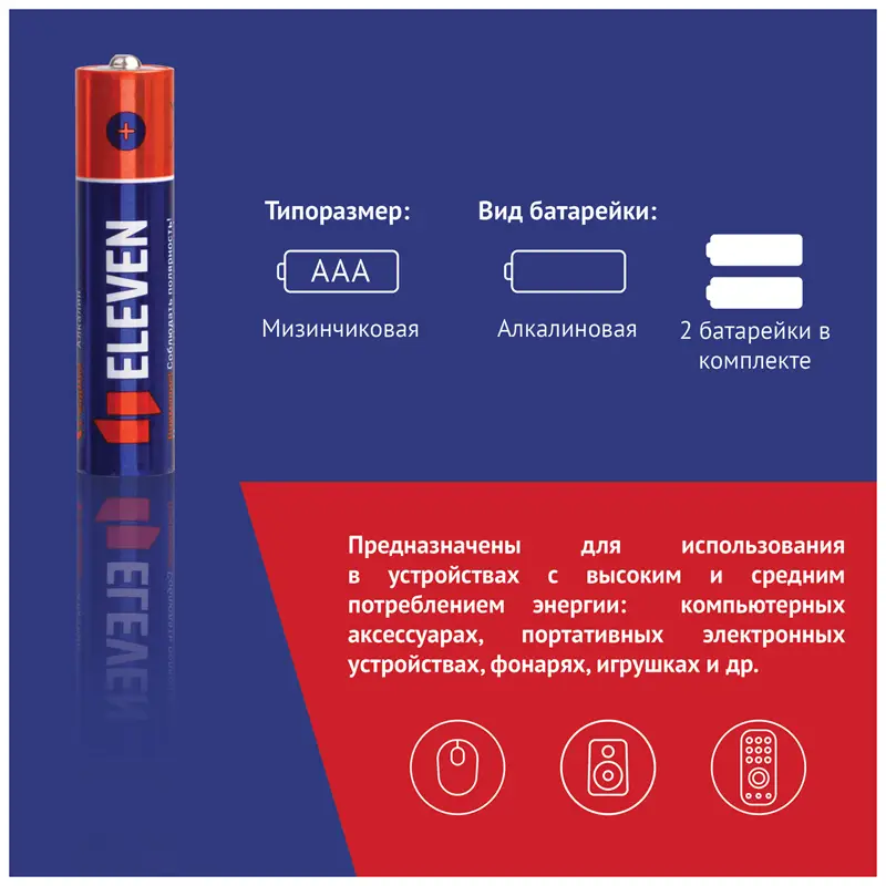 Набор из 2 батареек Eleven AAA (LR03) алкалиновая, BC2