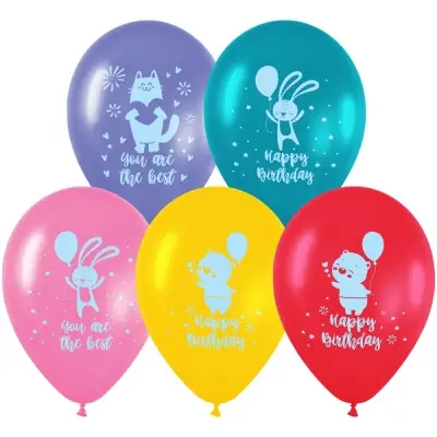 Воздушные шары,  10шт., М12/30см, MESHU "Happy birthday", пастель, ассорти