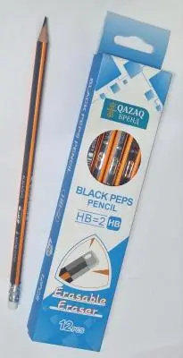 Карандаш чернографитный Qazaqбренд HB=2, blackpeps, с ластиком