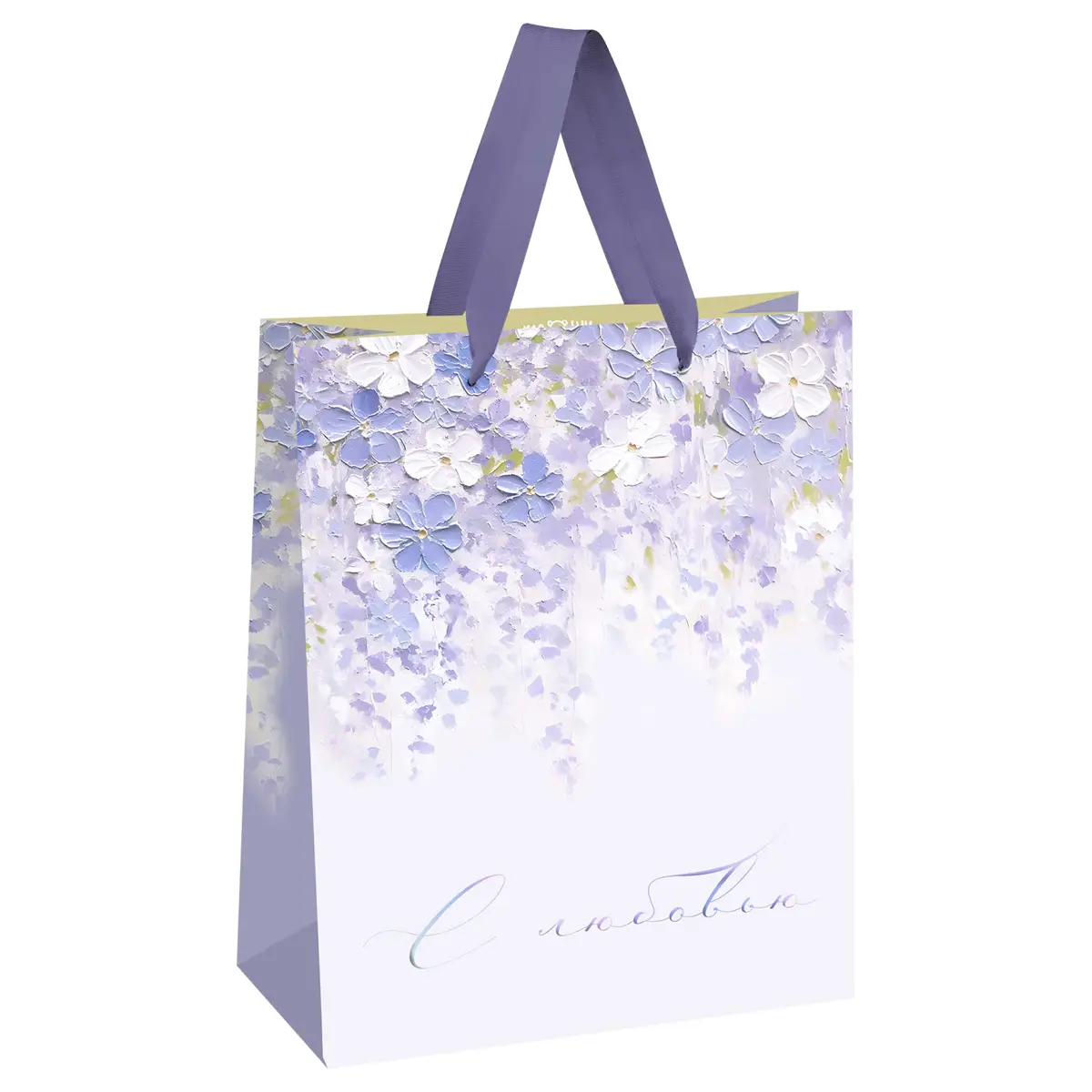 Пакет подарочный 18*23*10см MESHU "Purple flowers", матовая ламинация
