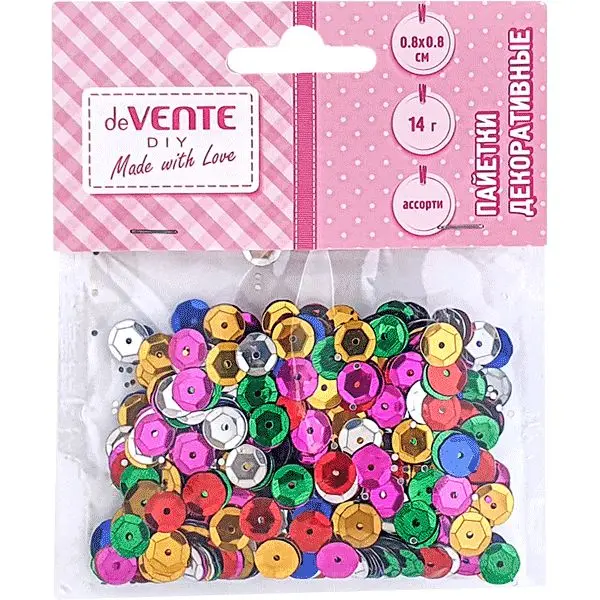 Пайетки декор. deVENTE "Metallic" 8001909 ассорти,14гр.,8*8мм,пластик./п,е/подвес