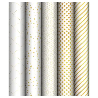 Упаковочная бумага глянц. 70*100см, Meshu "Pattern on white", 80г/м2, ассорти 5 дизайнов