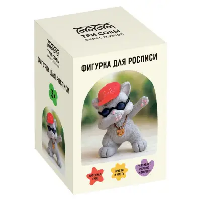 Набор для росписи фигурки из гипса ТРИ СОВЫ "Модный котик", высота фигурки 8,7см, с красками и кисть Набор для росписи фигурки из гипса ТРИ СОВЫ "Модный котик", высота фигурки 8,7см, с красками и кисть