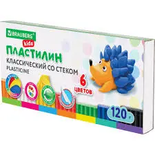 Пластилин классический BRAUBERG KIDS, 6 цветов, 120 г, стек, ВЫСШЕЕ КАЧЕСТВО, 106435