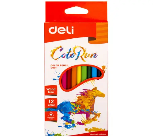 Карандаши цветные Deli "ColoRun", 12 цветов, дерево, картон