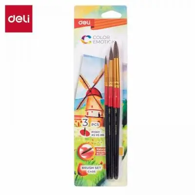 Набор кистей DELI "Color Emotion" для акварели и гуаши, 3 штуки в уп., Пони №2, 5, 8