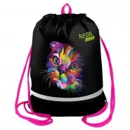 Мешок для обуви Berlingo "Neon Cat", 400*510мм, расшир. дно, светов. лента, 1отд., карман на молнии