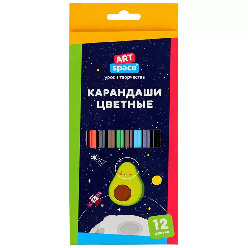 Карандаши цветные ArtSpace "Космонавты", 12цв., заточен., картон, европодвес